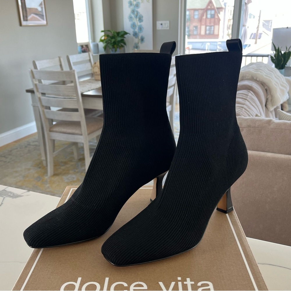 Dolce Vita - Black Stretch Knit Ankle Booties - 3" Heel - Sock Boots - Size 9